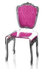 Chaise baroque plexiglas motif rose fuchsia. Acrila. Chaise baroque plexiglas motif rose fuchsia. Acrila.