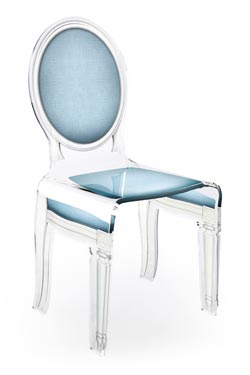 Chaise bleue et transparente Sixteen . Acrila. 