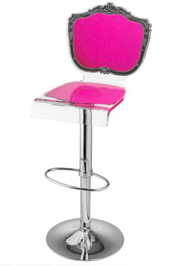 Tabouret baroque plexiglas motif rose fuchsia. Acrila. 