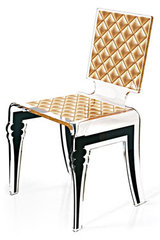Chaise plexiglas design baroque capitonné Diam motif doré. Acrila. Chaise plexiglas design baroque capitonné Diam motif doré. Acrila.