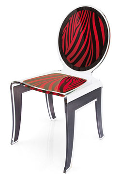 Chaise plexiglas médaillon Wild Zèbre rouge . Acrila. 