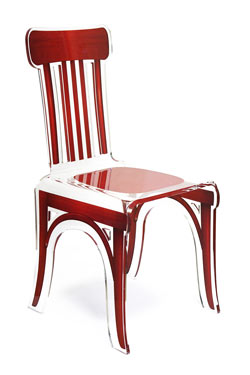 Chaise plexiglass transparent Bistrot motif bois rouge. Acrila. 