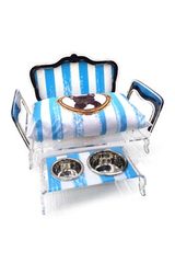 Charleston bleu canapé pour chien ou chat avec coussin et porte-écuelle. Acrila. Charleston bleu canapé pour chien ou chat avec coussin et porte-écuelle. Acrila.