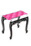 Table de chevet plexiglas Baroque motif rose fuchsia. Acrila. 