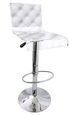 Tabouret altuglass transparent motif blanc tissu capitonné. Acrila. 