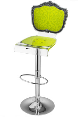 Tabouret baroque en acrylique verre motif vert anis. Acrila. 