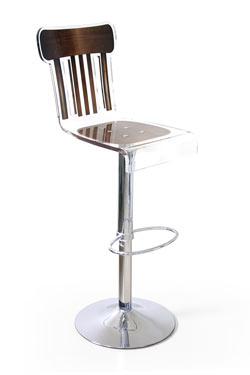 Tabouret Bistrot plexiglas design motif bois marron. Acrila. 