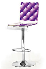 Tabouret design plexiglas baroque motif violet tissu capitonné. Acrila. Tabouret design plexiglas baroque motif violet tissu capitonné. Acrila.