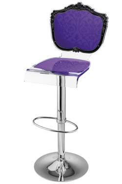 Tabouret plexiglas baroque motif violet. Acrila. 