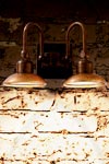 Outdoor wall light double copper and patinated brass square support powerful LED lighting. Aldo Bernardi. 