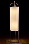 Floor lamp beige column with silk ribbons and dark patinated brass tubes. Aldo Bernardi. 