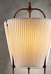 Truncated cone floor lamp in beige silk with dark brown patina. Aldo Bernardi. 