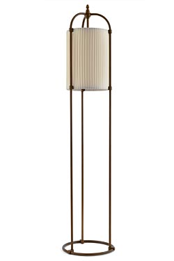 Lampadaire cylindre soie beige et patine antique foncée. Aldo Bernardi. 