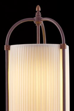 Floor lamp beige column with silk ribbons and dark patinated brass tubes. Aldo Bernardi. 
