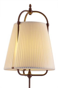 Floor lamp in beige silk and dark patinated brass cone lampshade. Aldo Bernardi. 
