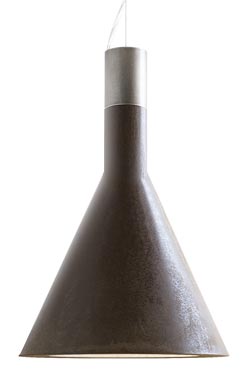 Dark brown cone waxed concrete pendant lamp Funnel. Aldo Bernardi. 