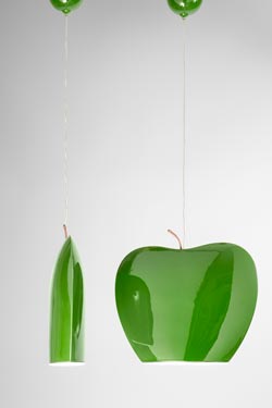 Green apple glossy ceramic pendant light. Aldo Bernardi. 