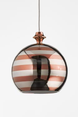 Ball pendant in platinum and shiny copper stripes. Aldo Bernardi. 