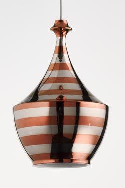 Pendant ceramic bottle platinum stripes and shiny copper. Aldo Bernardi. 