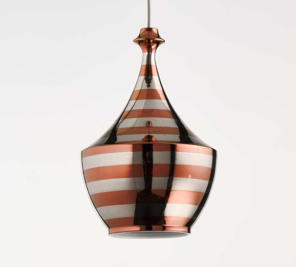 Pendant ceramic bottle platinum stripes and shiny copper. Aldo Bernardi. 