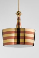 Pendant cylinder in ceramic stripes gold and shiny copper. Aldo Bernardi. 