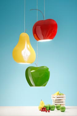 Green apple glossy ceramic pendant light. Aldo Bernardi. 