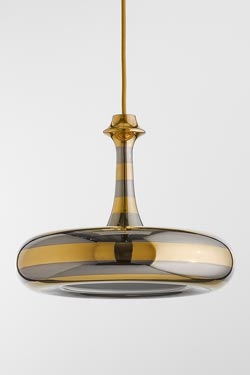 Illustri gold and shiny platinum ceramic pendant lamp. Aldo Bernardi. 