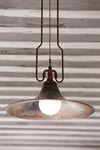 Large flared pendant lamp in aged brass. Aldo Bernardi. 