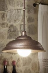 Patinated copper pendant on rigid rod adjustable in height. Aldo Bernardi. 