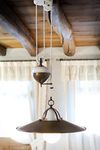 Postiglione brass and ceramic up and down pendant lamp. Aldo Bernardi. 