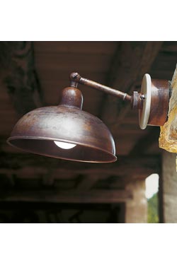 Dome wall lamp on patella in aged patinated brass and white porcelain. Aldo Bernardi. 