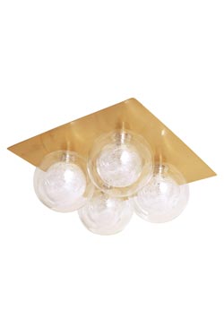 Plafonnier ou applique carré 4 boules en laiton satiné Star 4. Aprodis. 