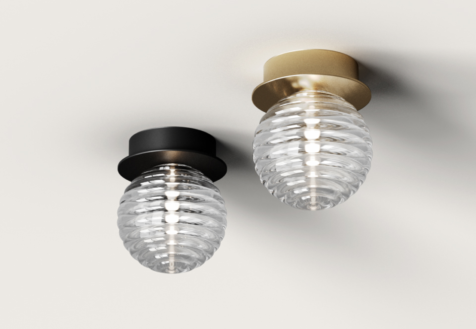 Small fluted glass ball ceiling light Doul. Aromas. 