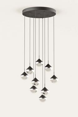 Nino 9-light chandelier in metal and optical glass. Aromas. 