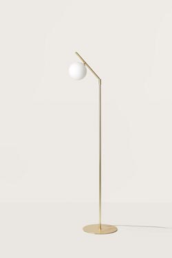 Retro floor lamp in satin brass and white opal glass ball Endo. Aromas. 