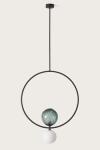 Level pendant lamp green glass balls and black ring 60cm. Aromas. 