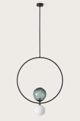 Level pendant lamp green glass balls and black ring 60cm. Aromas. Level pendant lamp green glass balls and black ring 60cm. Aromas.