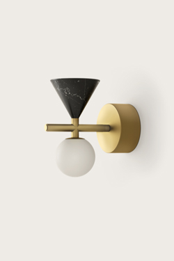 Oneta wall light in gilded metal and black marble. Aromas. 