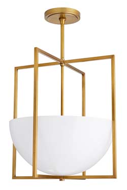 Suspension lanterne en laiton antique et verre opale Royce. Arteriors. 