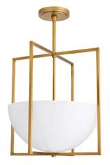 Suspension lanterne en laiton antique et verre opale Royce. Arteriors. 