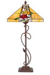 Lampe de table Tiffany au motif floral jaune et rouge. Artistar. Lampe de table Tiffany au motif floral jaune et rouge. Artistar.