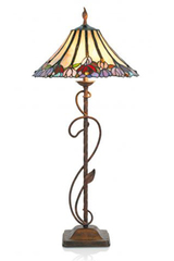 Lampe de table Tiffany bandeau floral et pied décoré. Artistar. 