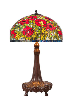 Lampe de table Tiffany coquelicot pied acajou. Artistar. 