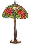 Lampe de table Tiffany fleurs rouges et pied festonné. Artistar. 