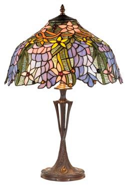 Lampe de table Tiffany florale et pied trois faisceaux. Artistar. 