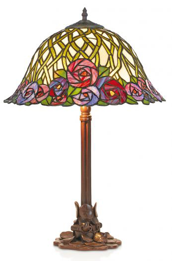 Lampe de table Tiffany pied moulé et motif rosier. Artistar. 