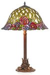 Lampe de table Tiffany pied moulé et motif rosier. Artistar. 