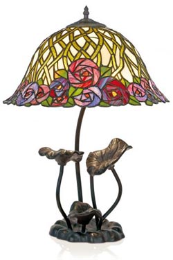 Lampe de table Tiffany rosier et feuilles . Artistar. 