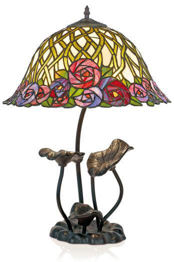 Lampe de table Tiffany rosier et feuilles . Artistar. 