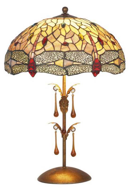 Libellule lampe moyen modèle style Tiffany à cabochons multicolores. Artistar. 